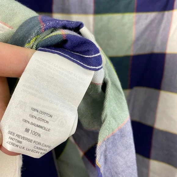 J. Crew Plaid Blue Green White Long Sleeve Button Down Shirt Casual Men’s Medium - Picture 8 of 14